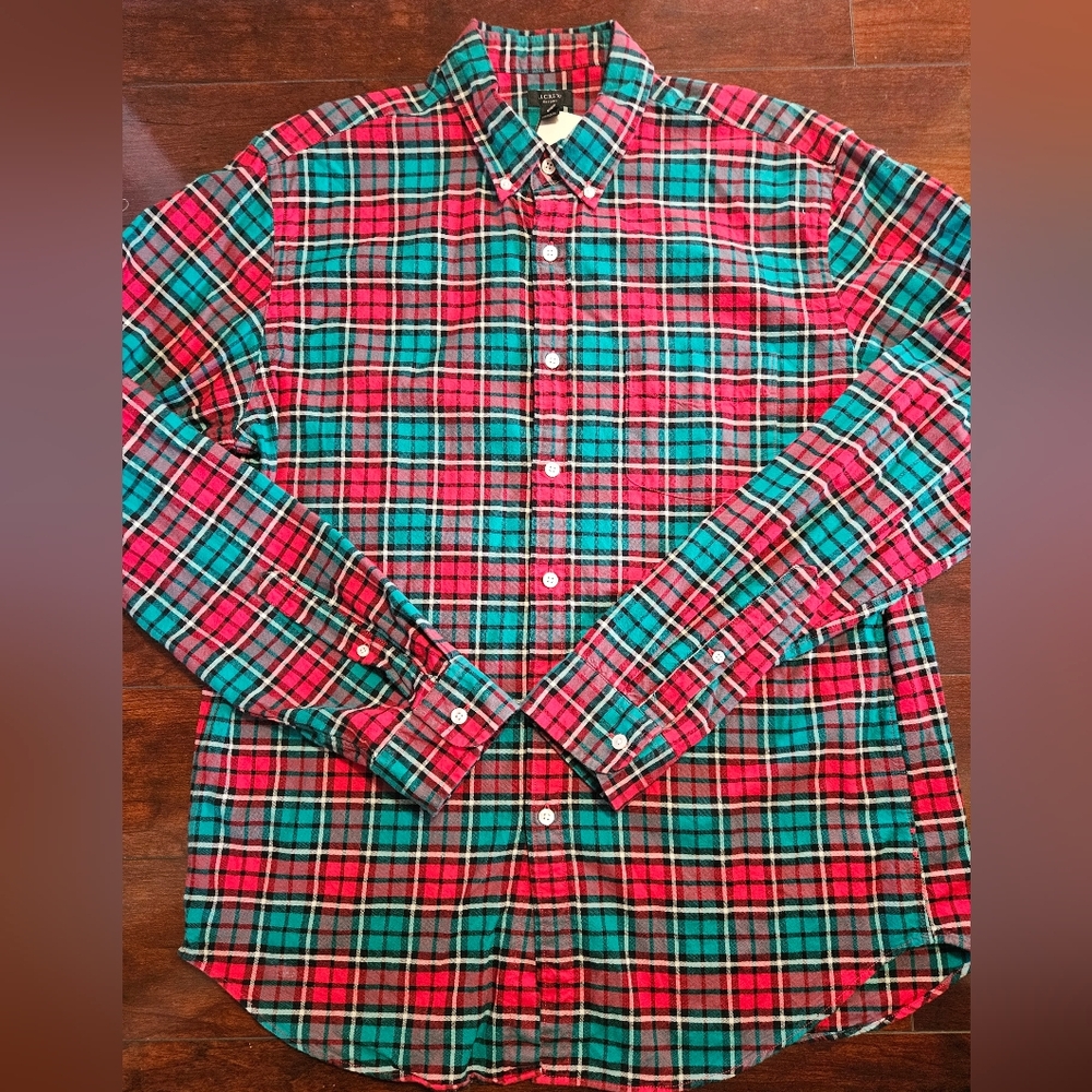 J. Crew Slim Fit Oxford Shirt Red And Greeb